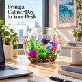 1 Gallon Plastic Betta Fish Bowl with 6 Pcs Artificial Plastic Plants and 500g Decorative Gravel, Betta Fish Tank and De