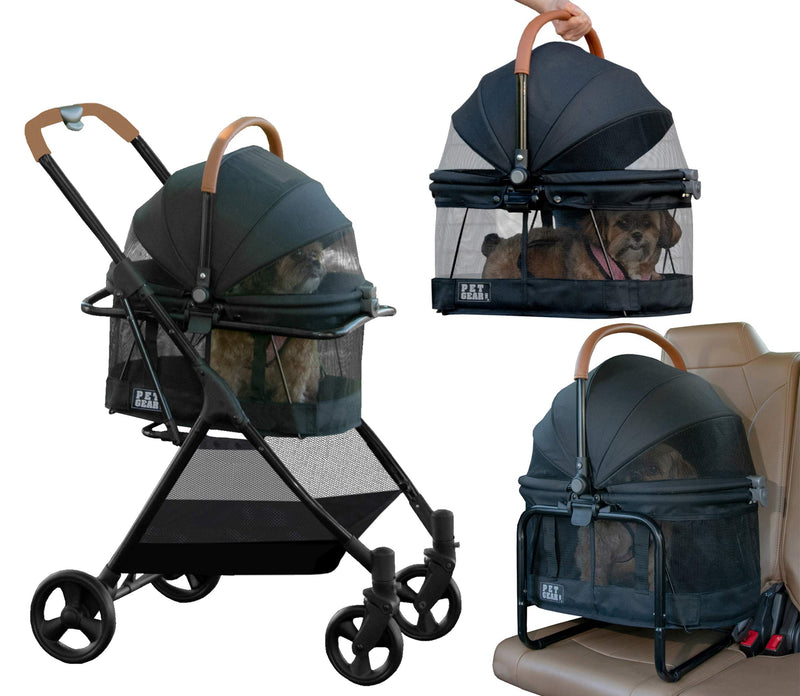 Pet Gear 3-in-1 Travel System, View 360 Stroller Converts to Carrier and Booster Seat with Easy Click N Go Technology, for Small Dogs & Cats, 4 Colors, Onyx- 4 Wheel