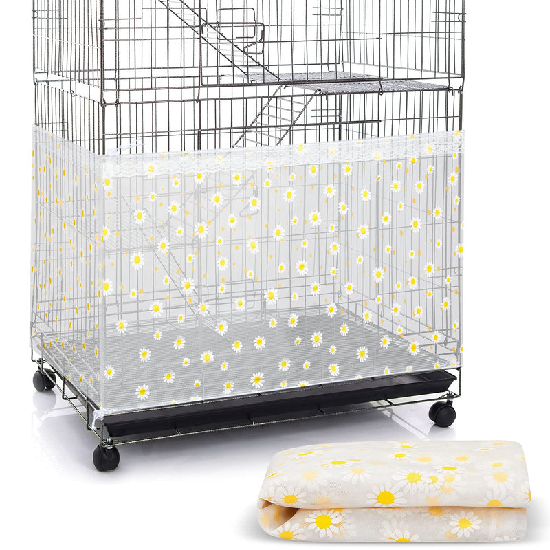 Shappy Large Bird Cage Net Cover for Seed Bird Cage Skirt Seed Catcher with Daisy Pattern Adjustable Nylon Protector for Budgie Parrot Parakeet Macaw(X-Large,White Daisy)