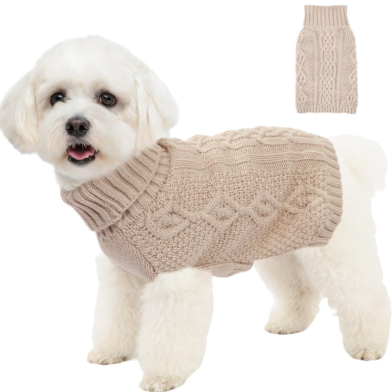 Dog Sweaters for Small Dogs Turtleneck Pullover Puppy Sweater Sleeveless Cable Knit Sweater for Chihuahua Soft and Warm Acrylic Cat Dog Clothes for Cool Weather (Beige, Small)