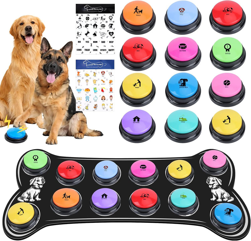 Dog Talking Buttons for Communication, 12 Pack, Recordable Buttons with Mat