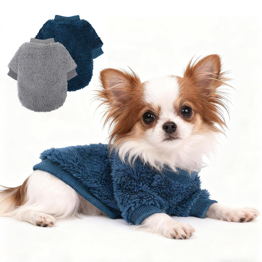 Dog Sweaters for Small Dogs, Warm Fleece Puppy Sweater for Teacup Yorkie Chihuahua Clothes Boy Male, Cute 2 Pack XXS Dog Clothes Winter Soft Pet Sweatshirt Apparel, Navy Blue+Grey