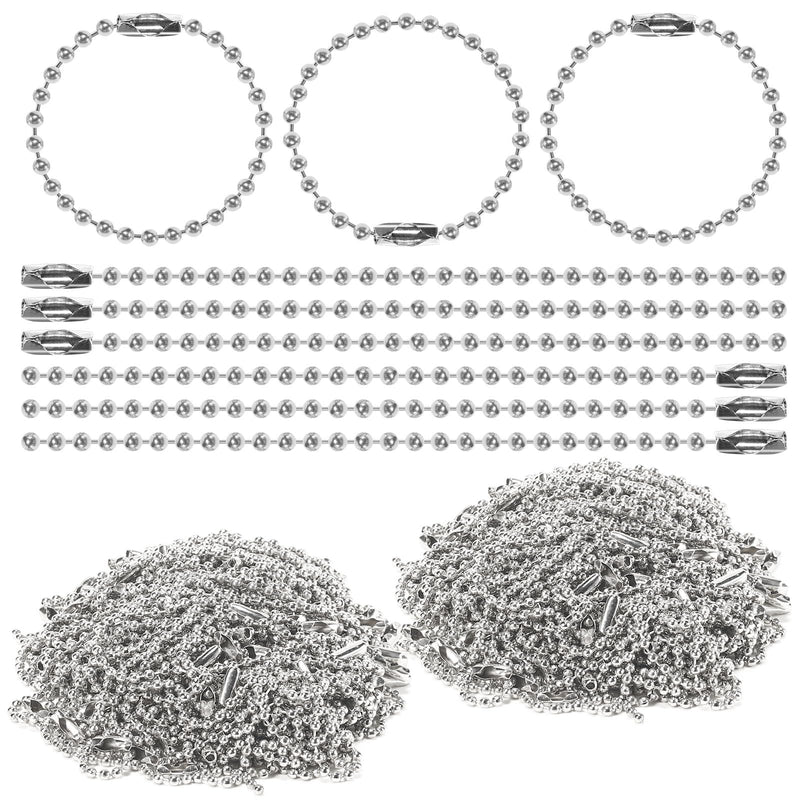 1000 pcs 3.9 in Ball Chains Keychain Tag Keychain Ball Chain Bulk,Beaded Chain Connector Chains for Keychains,Dog tag Chain Key Chain Links,Silver Nickel Plated Metal 2.4mm Ball Bead Chains