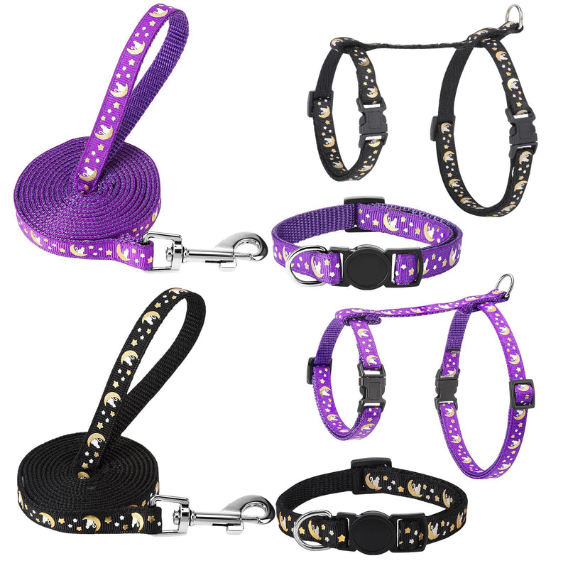 Guiqulai 2 Pack Cat Harness and Leash with Collar Set, Escape Proof Cat Harness Adjustable Kitten Harness Glow in The Dark for Small Medium Cats