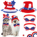 Ganeen 4 Pcs Independence Day Cat Costume 250 Anniversary 4th of July Pet Hat Headband American Flag Bow Tie Dog Cap USA 1776-2026 American Day Small Animal Top Hats Bowtie Collar Costume for Animal