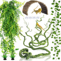 QUOZUO Bearded Dragon Tank Accessories, Terrarium Hanging Plant Vines Artificial Leaves Reptile Hide, Bridge Jungle Clim