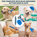 3-in-1 Pet Grooming Kit Rake Metal Comb & Bath Brush