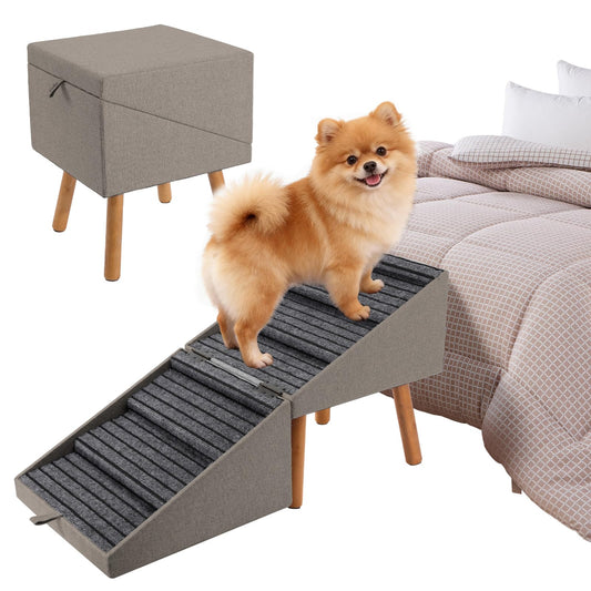 Split Ottoman Dog Ramp for Bed and Couch, 21.06" H Non Slip Dog Stairs for Small Medium Large Dogs Cats Puppies Joint Support, 2 in 1 Foldable Wooden Pet Steps for Senior/Injured Dogs, Space Saving