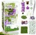 Jumping Spider Enclosure,DIY Insects Habitat,Small Reptile Terrarium Glass House Accessories Set,with Jumping Bridge Hid