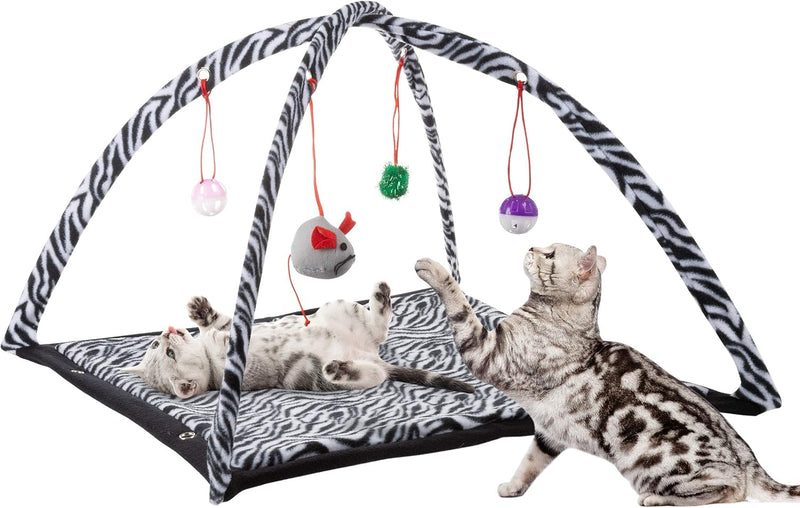 PETMAKER Cat Activity Center- Interactive Play Area Station for Cats, Kittens with Fleece Mat, Hanging Toys, Foldable De