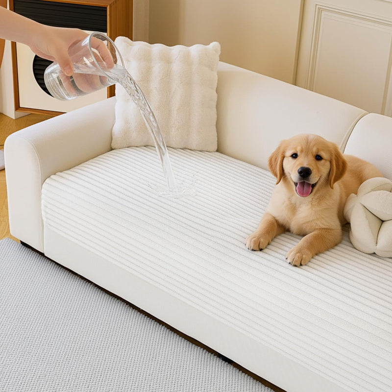 MYSKY HOME 100% Waterproof Couch Cover for Dogs Washable, Non Slip Couch Covers for 2 Cushion Sofa Pet Friendly, Thick Soft Sofa Covers Slipcovers Blanket Dog Bed Cover, Cream, 35