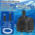 SongLong 160GPH(600L/H) 9.9ft Power Cord Submersible Pump, Water Fountain Pump with 4ft Lift for Ponds, Water Fountains,