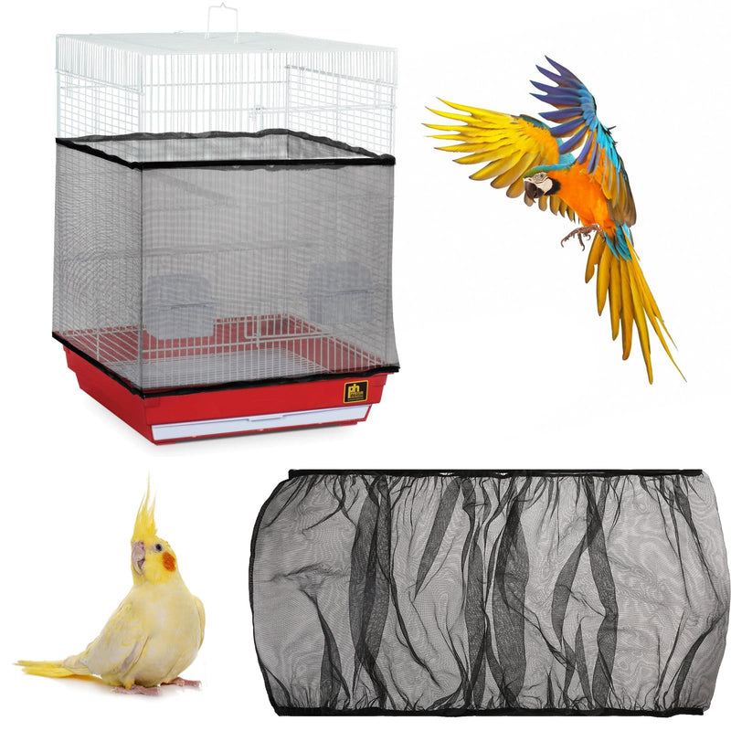 Trinkrittey Adjustable Bird Cage Seed Catcher Net Cover Elastic Band Mesh Cover Black for Parrot Cages