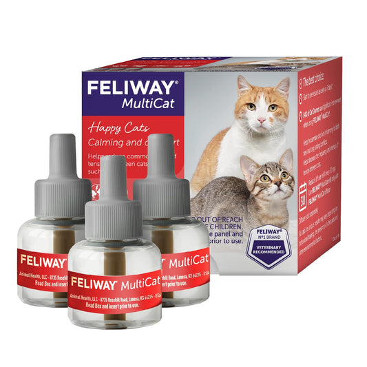 FELIWAY MultiCat Cat Calming Diffuser Refill (3 Pack, 90 Day Supply ) – Helps Reduce Fighting, Tension & Aggression Between Cats – Cat Pheromone Diffuser Refill for Multi‑Cat Homes