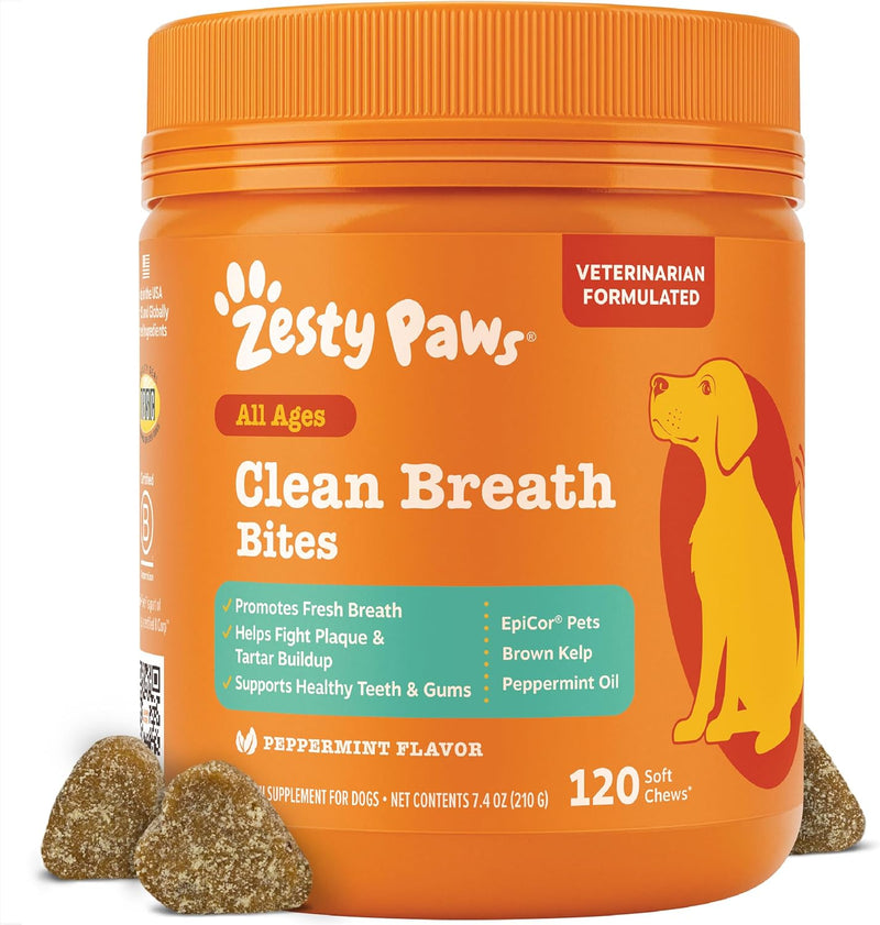 Zesty Paws Clean Breath Dental Chews for Dogs - Peppermint, 120 Ct