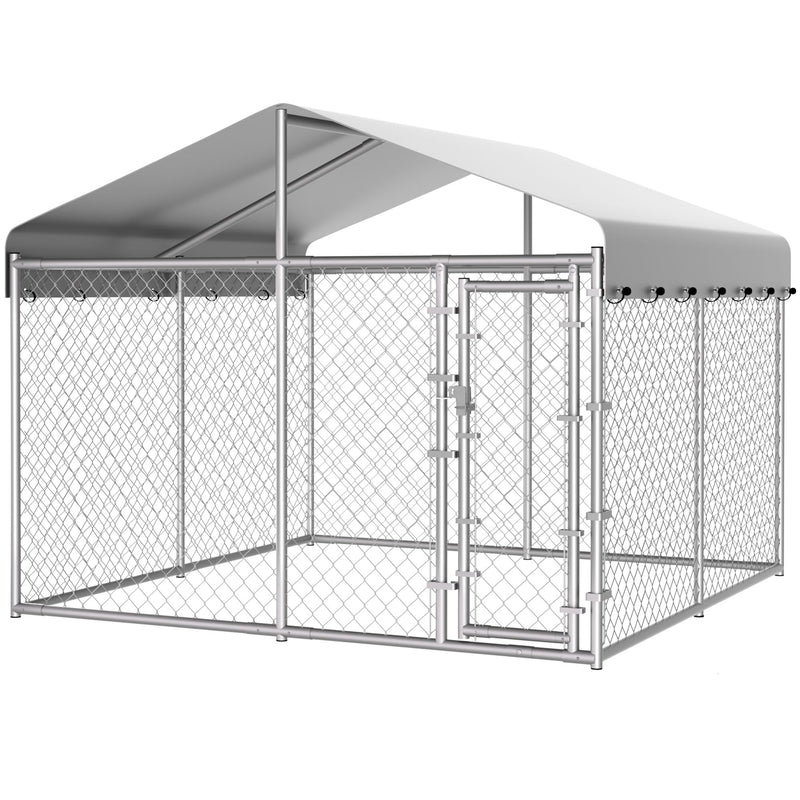 HITTITE Extra Large Outdoor Dog Kennel, 10x10x6.56ft Anti-Rust Dog Kennel Outside with Roof, Galvanized Chain Link Dog Runs for Outside with Secure Lock