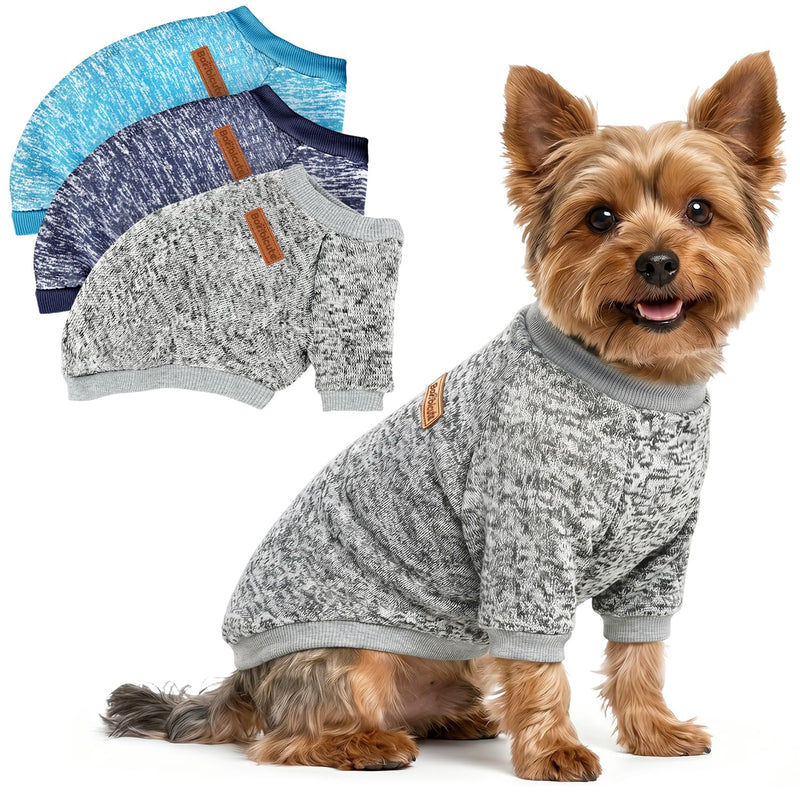 3 Pack Dog Sweaters for Small Dogs Girl Boy Winter Fleece Clothes Warm Soft Dog Sweatshirt Outfit for Dogs Cats Pet Apparel