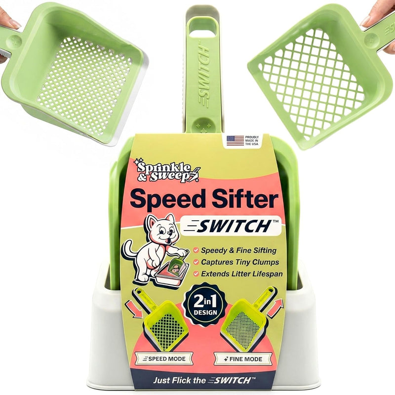 Sprinkle & Sweep Speed Sifter Switch Cat Litter Scooper, 2-in-1 Sifter Tool