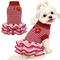 YUDODO Dog Sweater Dress for Small Dogs Girl, 3-Tier Knit Dress with Flower