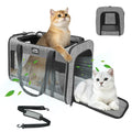 Soft-Sided Large Cat Carrier for 2 Cats, Spacious Foldable Pet Travel Carrier for Large Cats up to 25 Lbs, Double Cat Bag with Shoulder Strap, 20x13x13 Inch, Fits Maine Coon and Small Dogs, Grey