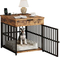 IRONCK Dog Crate Furniture for Small Dogs, Wooden Dog Kennel with Flip Top Drawer, Indoor Pet Crate End Table with Charging Station, Steel-Tube Dog Cage, Rustic Brown