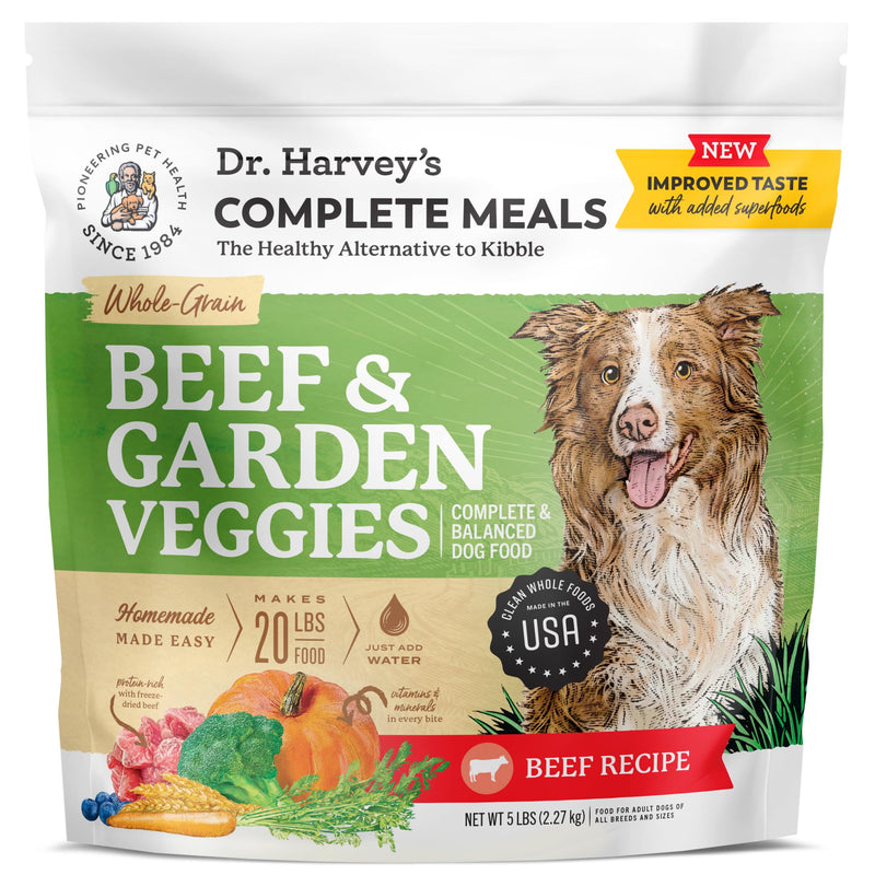 Dr. Harvey's Beef & Garden Veggies Dog Food, Whole-Grain Dehydrated Dog Food with Freeze-Dried Beef (5 Pounds)