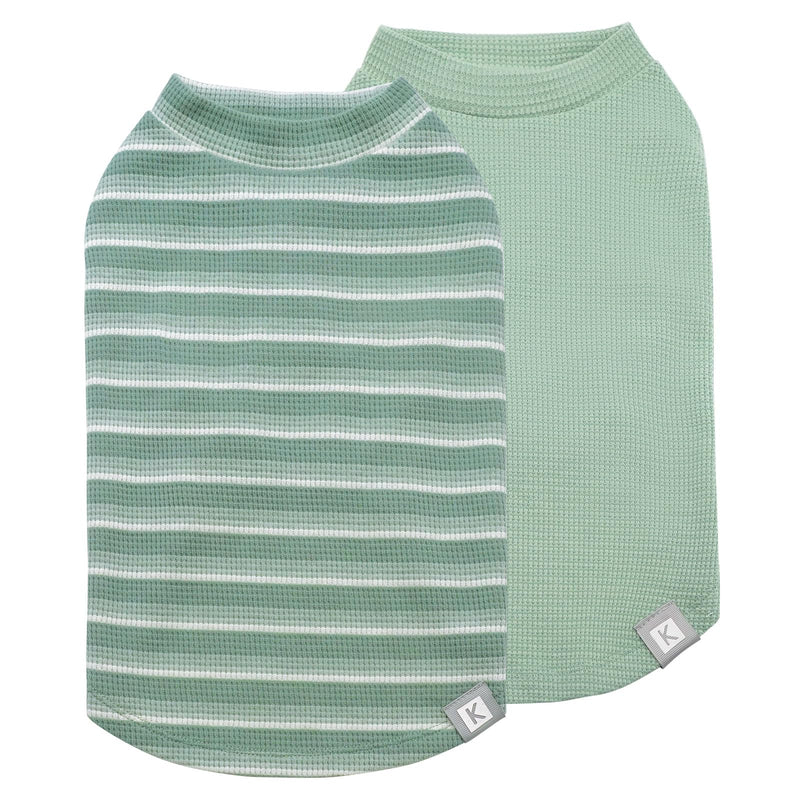 KYEESE 2Pack Waffle Dog Shirts, Lightweight Sleeveless Dog T Shirts for Small Dogs Boy Girl, Breathable Pet Vest Comfortable Tank Top Soft Dogs Clothes for Daily Wear, Green+Striped, M
