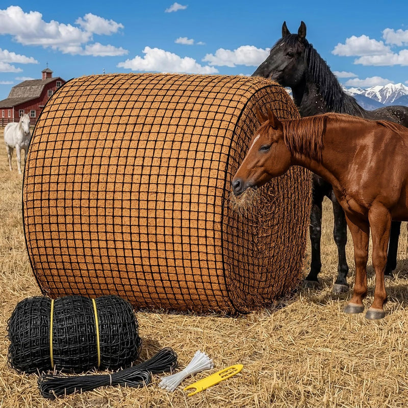 5x5 ft Round Bale Hay Net for Horses & Goats, 1.5