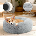 Calming Donut Dog and Cat Bed for Indoor Cats, Anti-Anxiety Round Fluffy Soft Washable Small Pet Bed for Puppy and Kitten, Warming Comfortable Luxury Anti-Slip Waterproof Mute Base 20in Gray