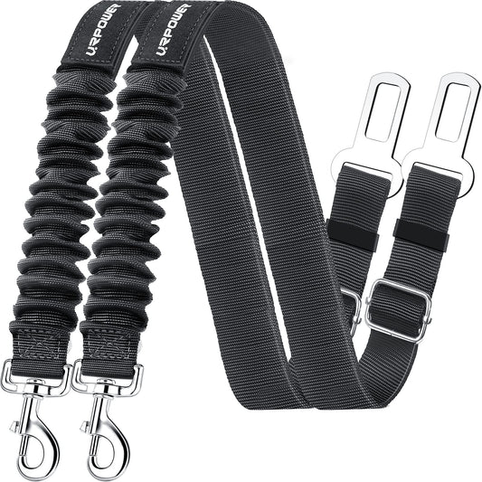 URPOWER 2 Pack Dog Seat Belt, Retractable Dog Car Harness Adjustable Pet Safety Belt with Elastic Bungee Buffer, Heavy Duty & Durable & 360 Degree Swivel Dog Seatbelts
