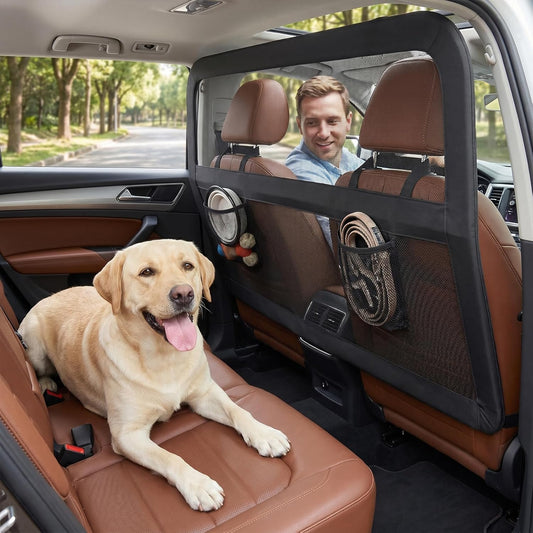 Heavy Duty Dog Car Barrier with Sturdy Metal Frame, Wider Coverage Pet Divider Net for Back Seat & Cargo Area, Universal