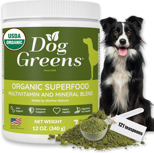 Dog Greens Superfood Multivitamin Powder - Dog Vitamins and Supplements, Organic Kelp, Spirulina, Sea Moss for Homemade Food, Kibble and Raw Meals, Energy, Immune, Joint & Skin Support for All Ages