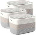 3 Pack Woven Storage Baskets, Decorative Storage Bins for Organizing, 13.4" x 11.5" x 11", Cotton Rope Baskets for Close