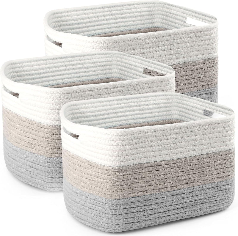 3 Pack Woven Storage Baskets, Decorative Storage Bins for Organizing, 13.4