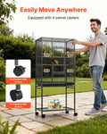 VEVOR Bird Cage, 24.6 x 16.7 x 53.9 inch, Flat Top, Wrought Iron Bird Flight Cage with Perches, Slide-Out Tray and Plast