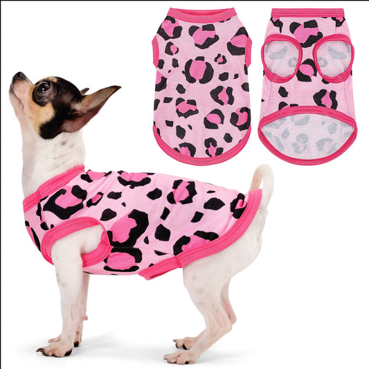 Adorable Pink Leopard Dog Shirt: Lightweight Polyester Cartoon Puppy Vest, Small Medium & Large Dog T-Shirt, Summer Pet Clothes, Cute Dog Apparel, Breathable Dog Tank Top XS