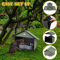 Dreyoo Outdoor Cat Feeding Station for Food & Water, Weatherproof Outdoor Kitty Dining Room Cat Shelter for Stray, Feral Cats and Community Cats, 13”d x 17”w x 15.5'h (1 Pack,Dark Green)