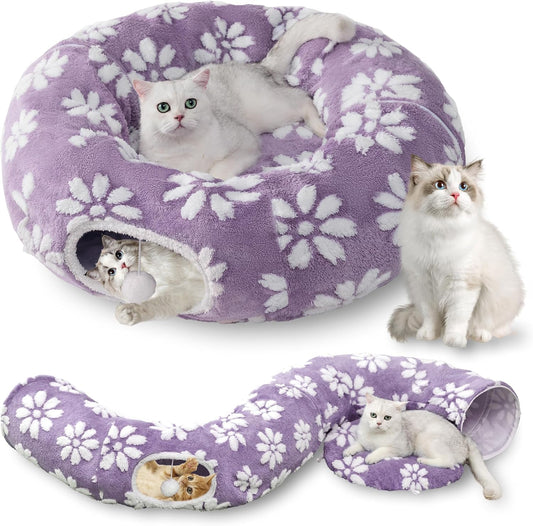 Cute Round Cat Tunnel for Indoor Cats, Purple