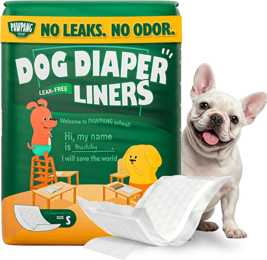 PAWPANG Disposable Dog Diaper Liners Booster Pads for Male & Female Dogs, 100ct, 5 Sizes Options, Doggie Diaper Inserts fit Most Types of Dog Diapers - Pet Belly Bands & Male Wraps (Small(100ct))