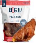 Big Lu – Whole Pig Ears for Dogs, 12 Count, All-Natural Single-Ingredient Pork Treats for Medium and Large Dogs, Easily Digestible, Long-Lasting, Supports Joint Health with Glucosamine and Chondroitin