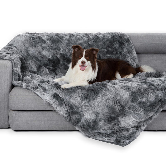 gogobunny Waterproof Dog Blanket for Couch & Furniture Protection - Super Soft Reversible Throw for Large Dogs & Cats, Calming Washable Fur & Sherpa Pet Blanket(50x60 Inch, Tie-dye Grey)