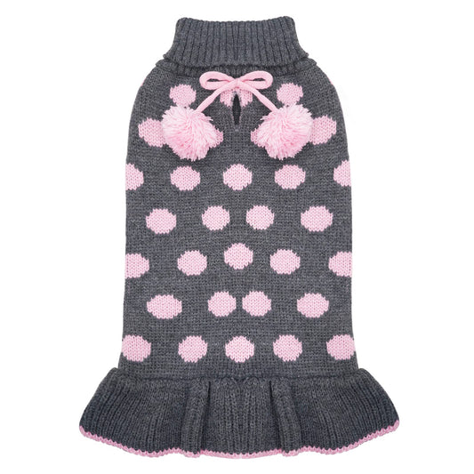 KYEESE Dog Sweaters with Leash Hole for Small Dogs Turtleneck Dog Sweater Dress for Girl Polka Dot Knit Pullover Doggie Sweater Warm Pet Sweater