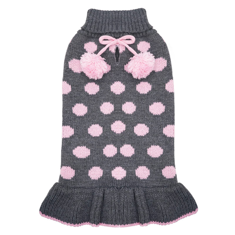 KYEESE Dog Sweaters with Leash Hole for Small Dogs Turtleneck Dog Sweater Dress for Girl Polka Dot Knit Pullover Doggie Sweater Warm Pet Sweater