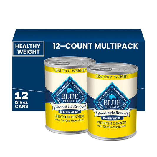Blue Buffalo Homestyle Recipe Healthy Weight Chicken Dinner with Garden Vegetables Paté Natural Wet Dog Food, Made with Natural Ingredients, Vitamins & Minerals, 12.5-oz. Can (12 Count)