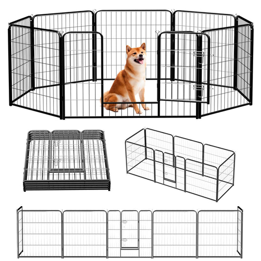 NEWBULIG Dog Playpen for Indoor 32 Inch 8 Panels - Portable Heavy Duty Metal Pet Exercise Pen with Door, Foldable Small Dog Puppy Playpen Fence for Outdoor RV, Camping, Yard, Garden
