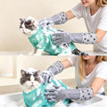Pet Grooming Long Sleeve Washing Gloves feature silicone grooves design, ideal for both cats and dogs. This set includes