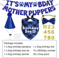 JOTFA Dog Birthday Party Supplies, Multi Sizes Dog Birthday Hat with Numbers Bandana Bow Tie It’s My Bday Mother Puppers Sign Banner for Large X-Large Dogs Pets (X-Large, Blue)