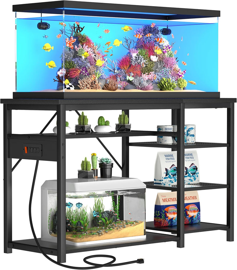 GRLEAF 55-75 Gallon Aquarium Stand: 1000LB Capacity, Built-In Power Outlets, 3-Tier Shelves for Fish Tank Accessories St