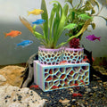 Porous Aquarium Shrimp Hideout with 2 Plant Cups, Multifunctional Fish Tank Breeding Shelter, Aquatic Plant Planter Brac