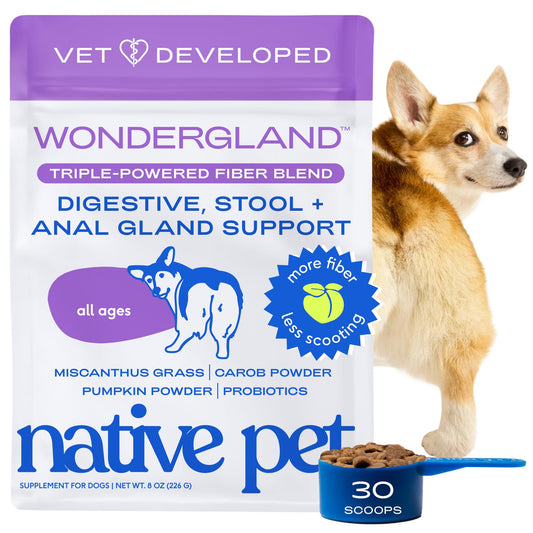 Native Pet WonderGland - Dog Anal Gland Supplement - Promotes Firm Stools, Natural Gland Expression to Help Reduce Scooting - Fiber Food Topper with Miscanthus Grass, Pumpkin & Probiotics - 30 Scoops